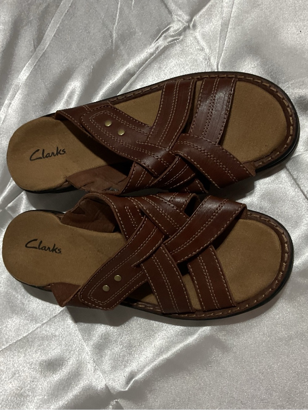Clarks Brown Leather Strappy Slide Sandals